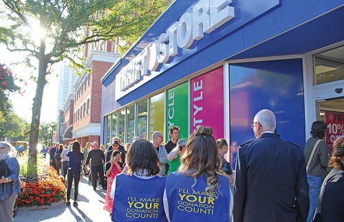 A large queue outside the thrift store on opening day