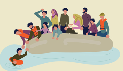 Illustration of refugees in boat