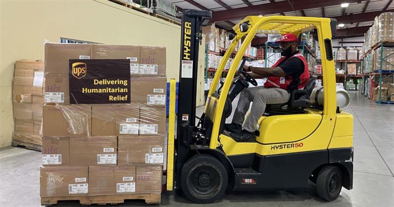 UPS worker delivers supplies