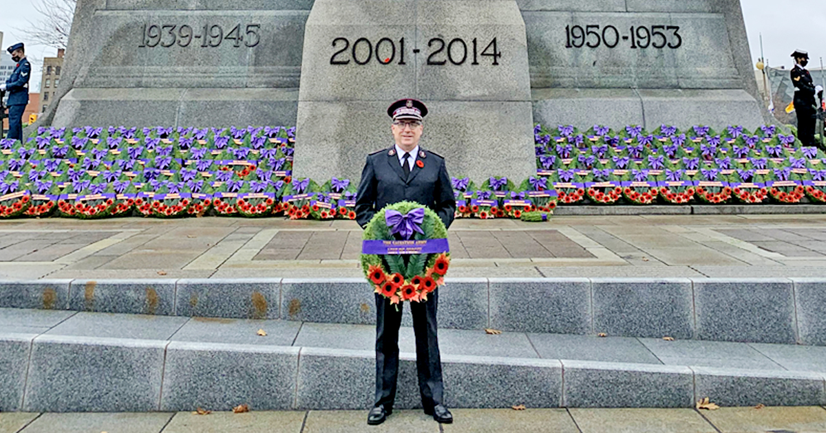 Commissioner Floyd Tidd, territorial commander, at the national war memorial in Ottawa