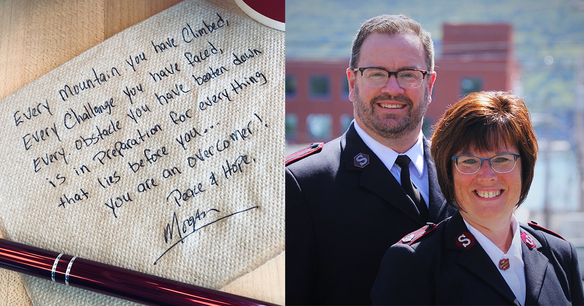 Major Morgan Hillier (here with his wife, Major Lisa Hillier) shares a note of encouragement