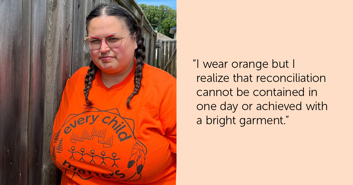 Cpt Crystal Porter wears an orange Every Child Matters shirt