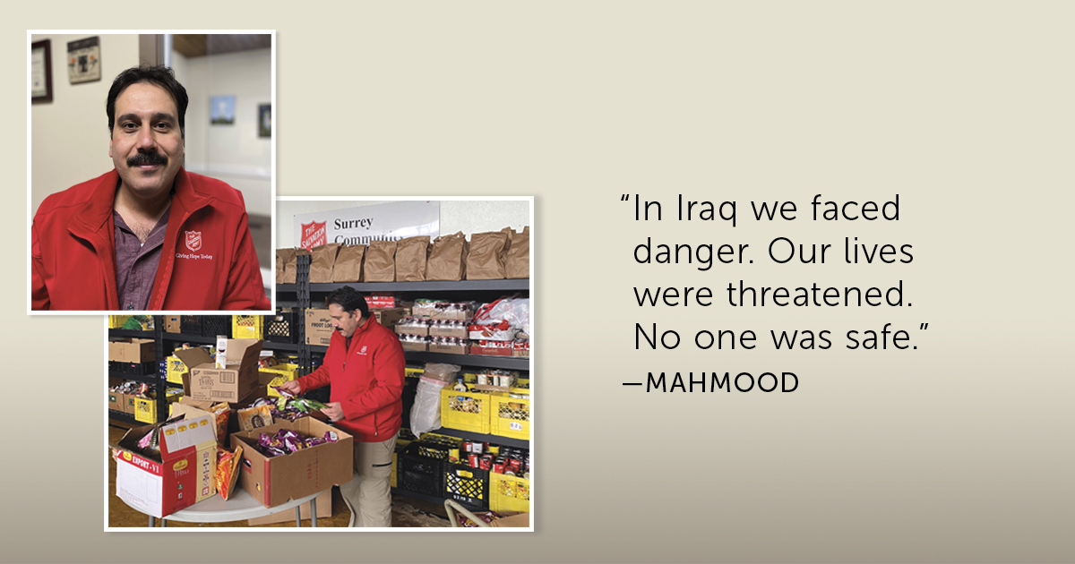 Mahmood, seen here sorting food, became a Canadian citizen in April of this year