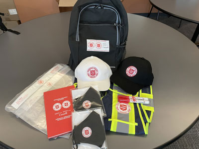 Each deployment kit includes Salvation Army gear, such as a vest, hats and personal protective equipment