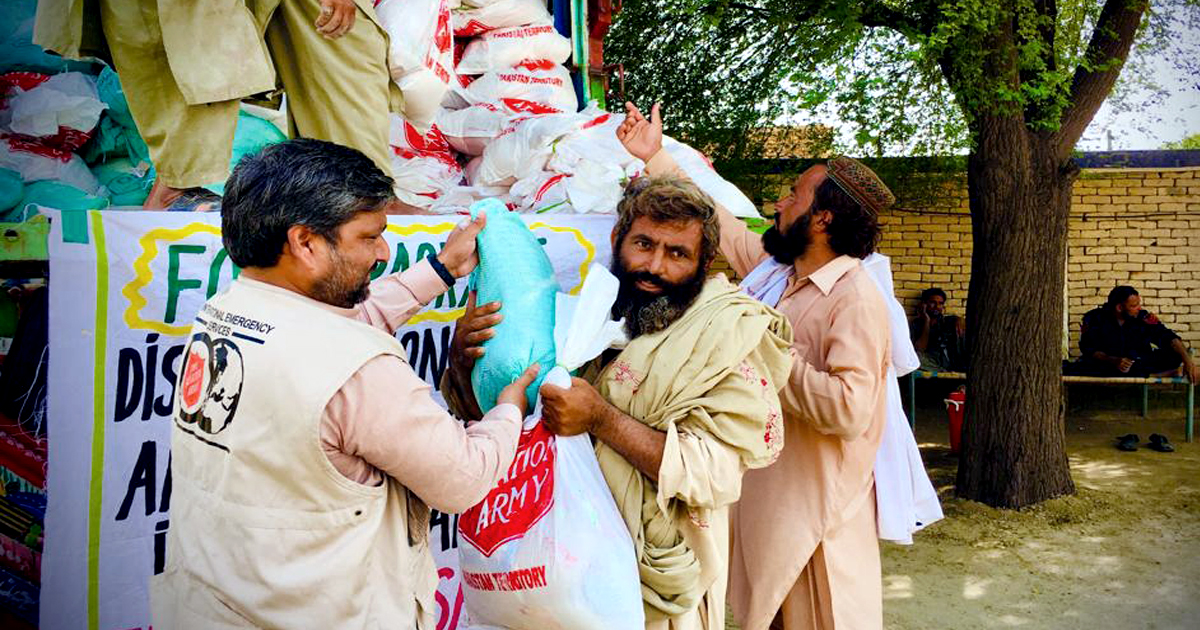 A Salvation Army emergency response team distributes much-needed aid