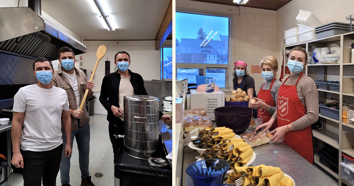 Ukrainian ESL students hard at work behind the scenes at The Salvation Army’s community meal in Swift Current, Sask.