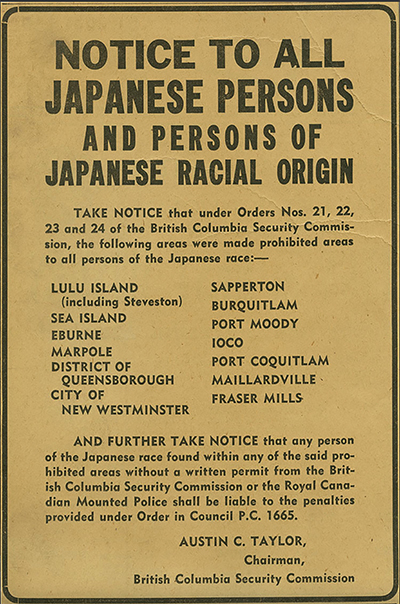 Internment notice in Vancouver newspaper