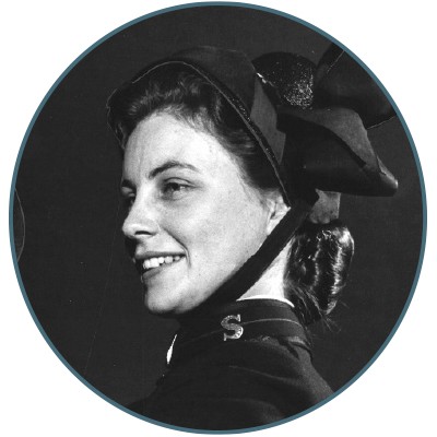 A woman wearing a smaller bonnet