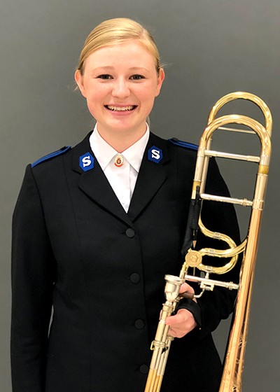 Abigail Morson holding a trombone