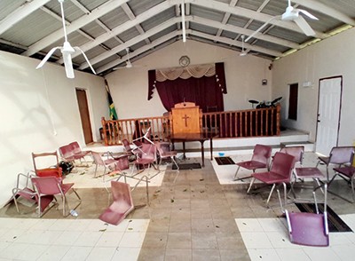 A church sanctuary in disarray