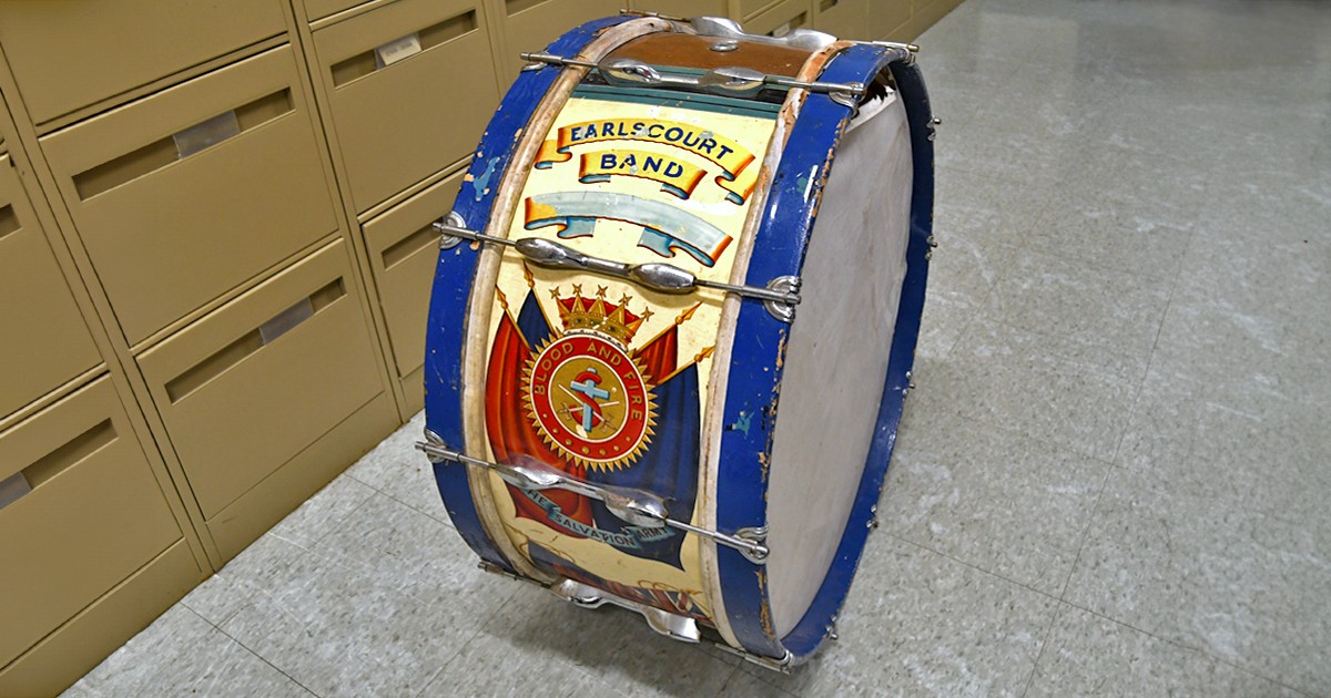 Salvation Army drum labelled