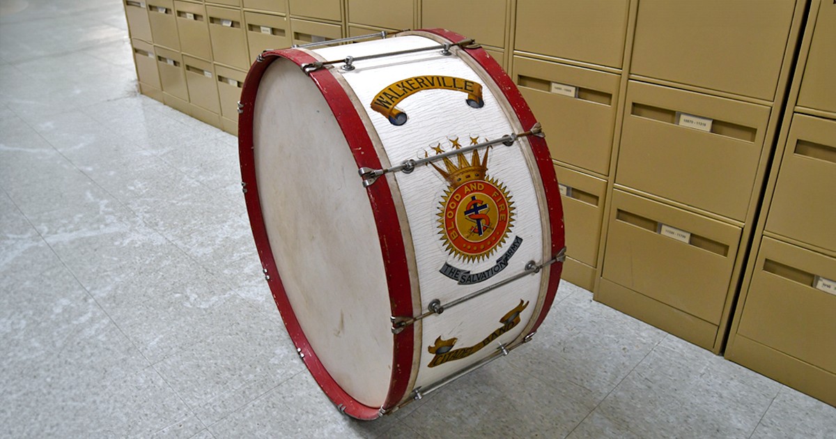 Salvation Army drum labelled