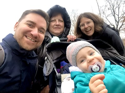 From left, Cpt Oleg Samoilenko with his mother, Iryna, wife, Cpt Dominika Domanska, and daughter, Michilina, in Poland