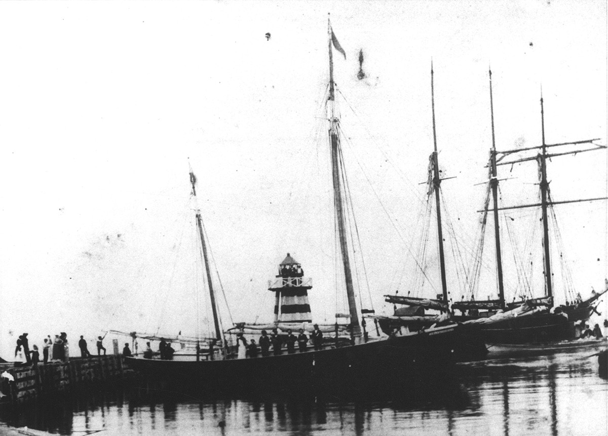 Black and white photo of a ship