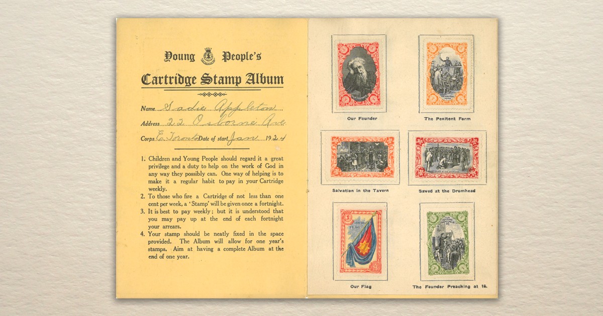 Opening pages of the Cartridge Stamp Album