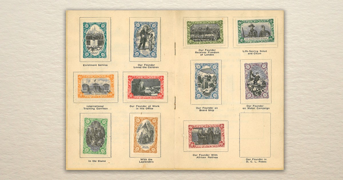 Two pages of coloured stamps