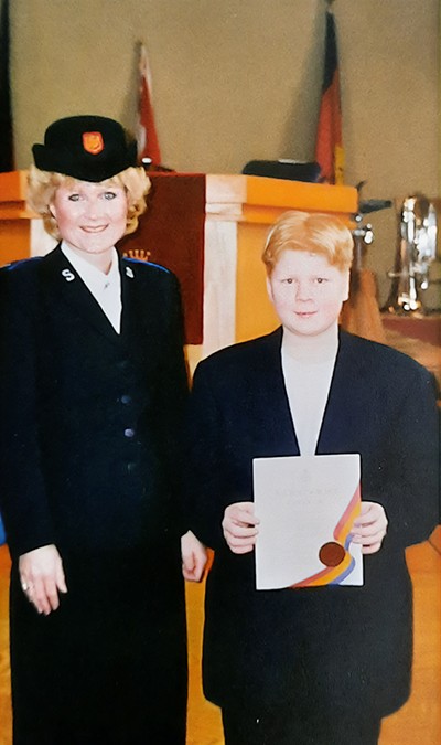 Laidlaw, then the junior soldier sergeant at Yorkminster Citadel in Toronto, with David when he was enrolled as a junior soldier