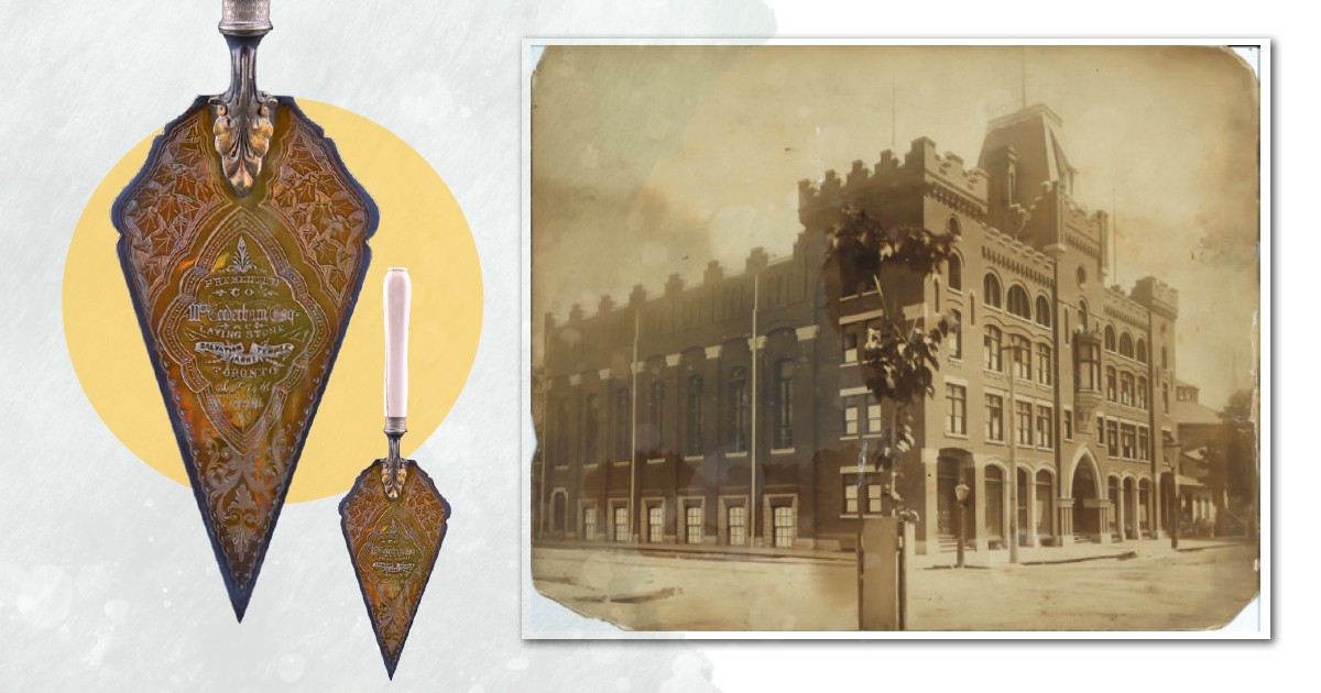 Trowel and photo of territorial headquarters on Albert Street in Toronto