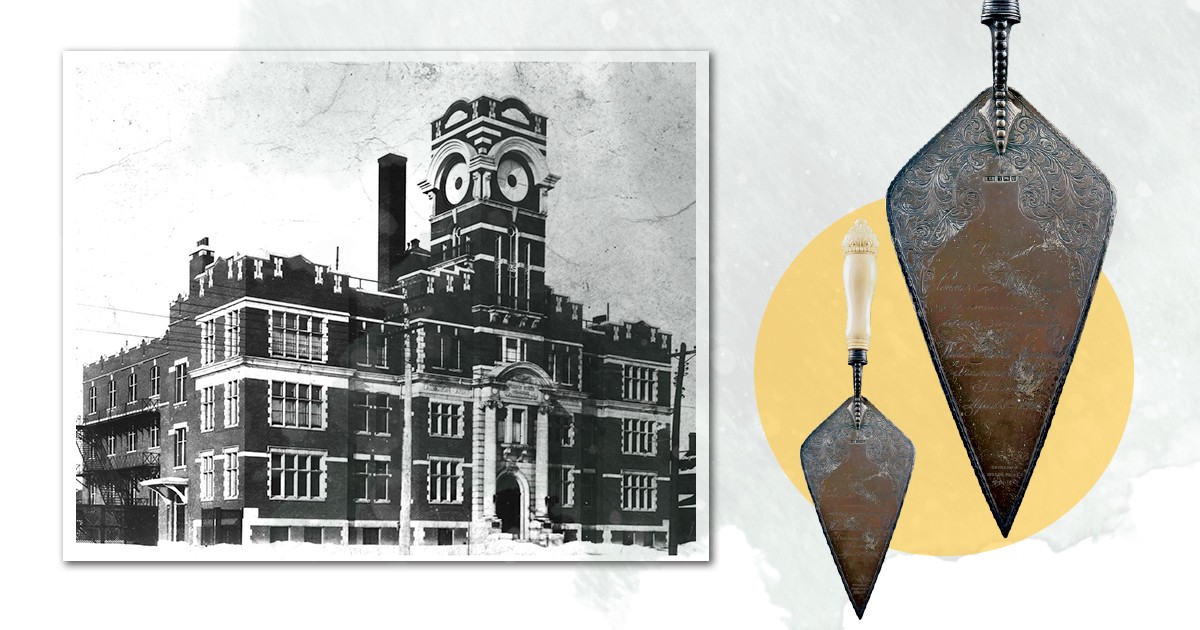 Trowel and photo of William Booth Memorial Training College in Toronto