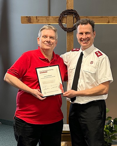 Louis Kyron is welcomed as an adherent at Whitby CC by Mjr Mark Dunstan, CO