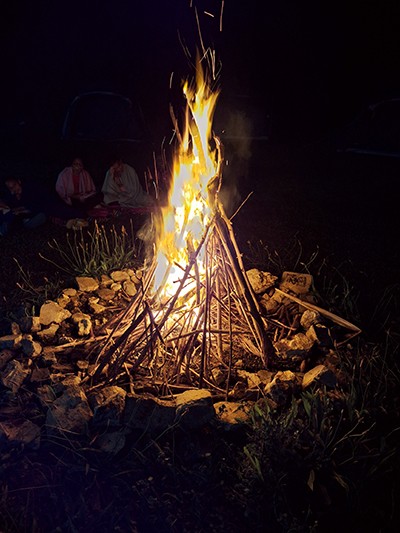 Building a camp fire while on Darrell’s Island