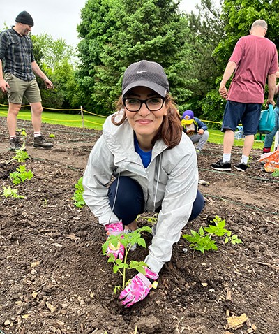 A woman working in a garden