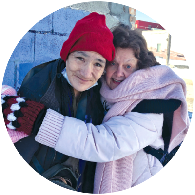 Mjr Dueck (right) shares a hug with Vanessa. 