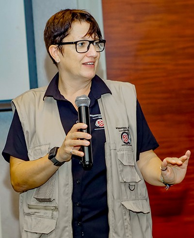 Damaris Frick, international emergency services director, addresses the delegates
