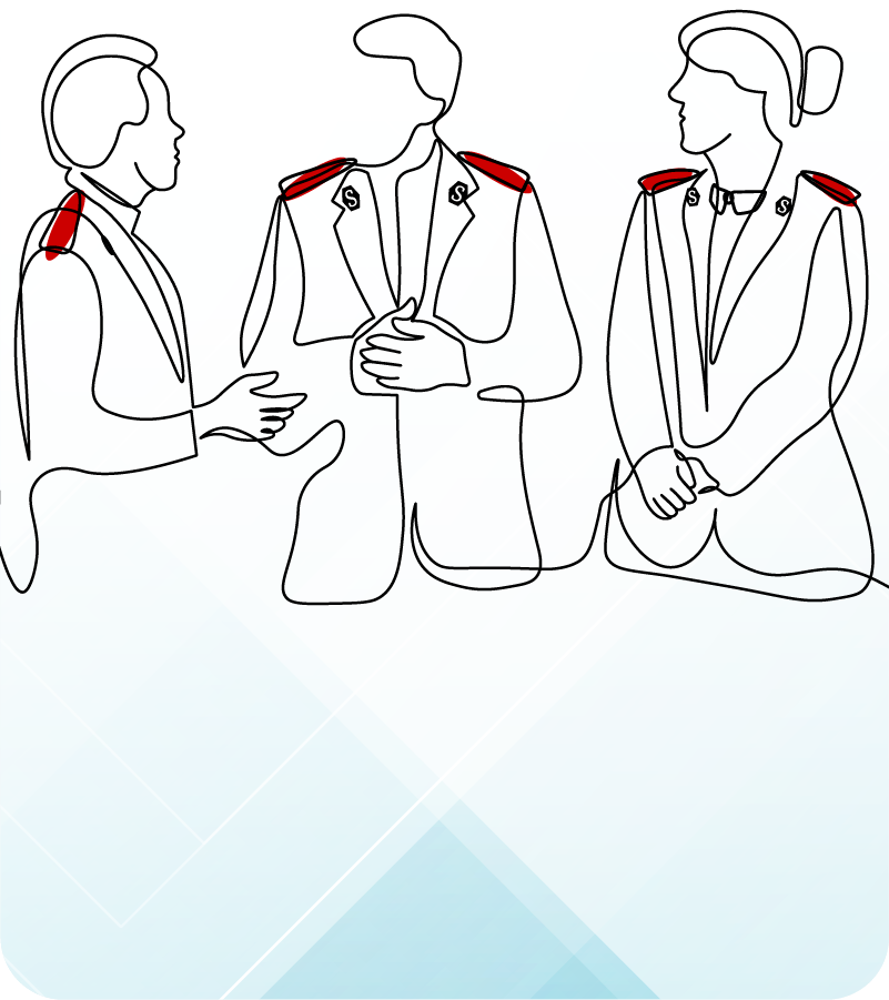 Line art of 3 Salvation Army Officers