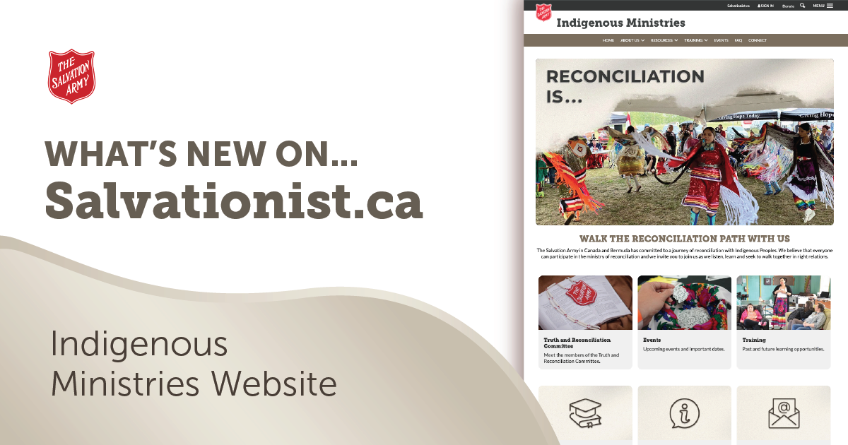 "What's New on Salvationist: Indigenous Ministries Website", with a screenshot of the new website.