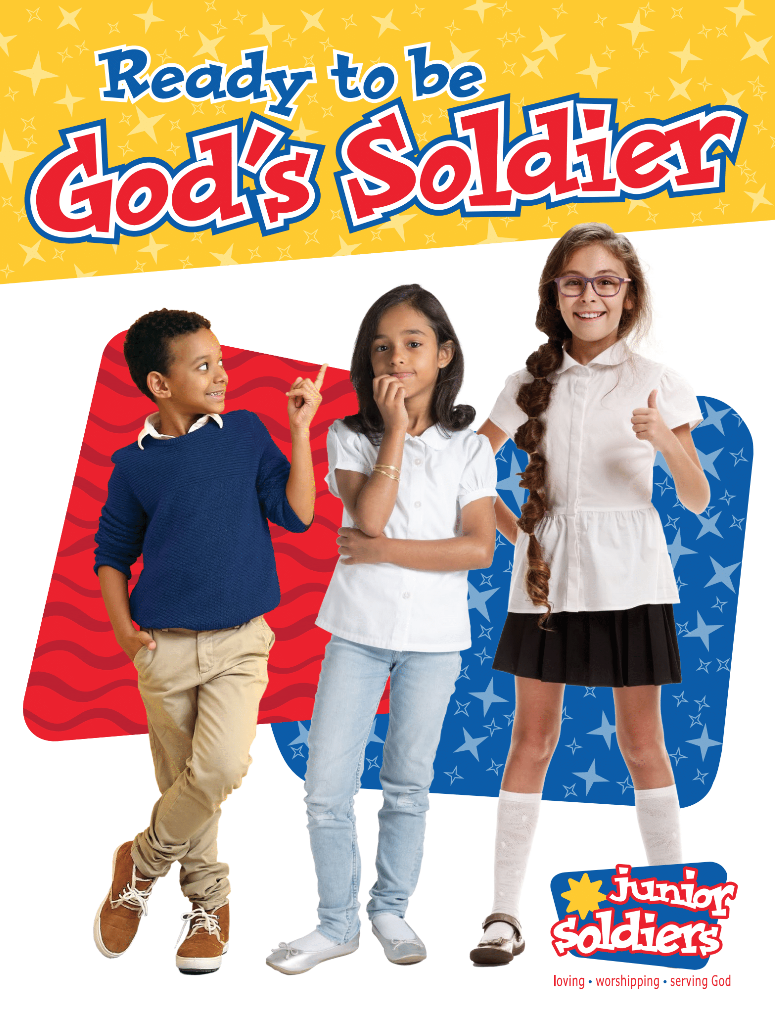 Ready to be God's Soldier, with 3 children posing