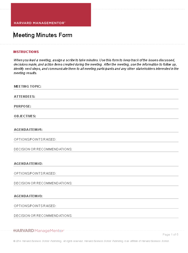 Meeting Minutes Template (Harvard) 