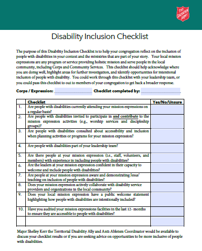 Disability Inclusion Checklist