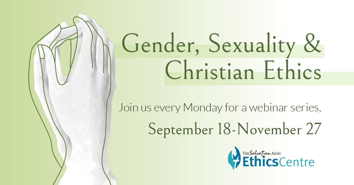 Picture: A praying hand, Text: Gender, Sexuality & Christian Ethics 
