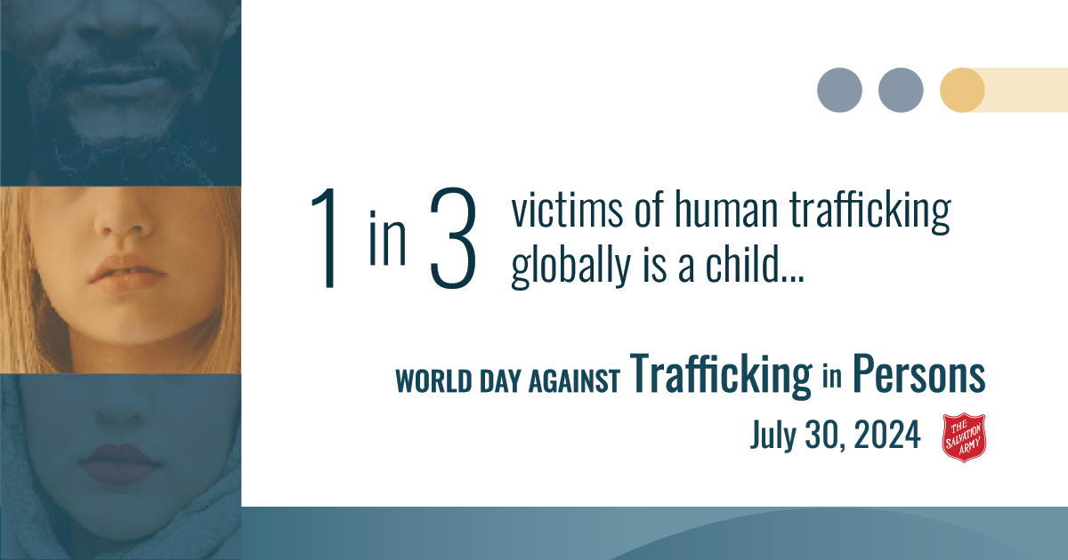 1 in 3 victims of human trafficking globally is a child.... World Day Against Trafficking in Persons. July 30, 2024