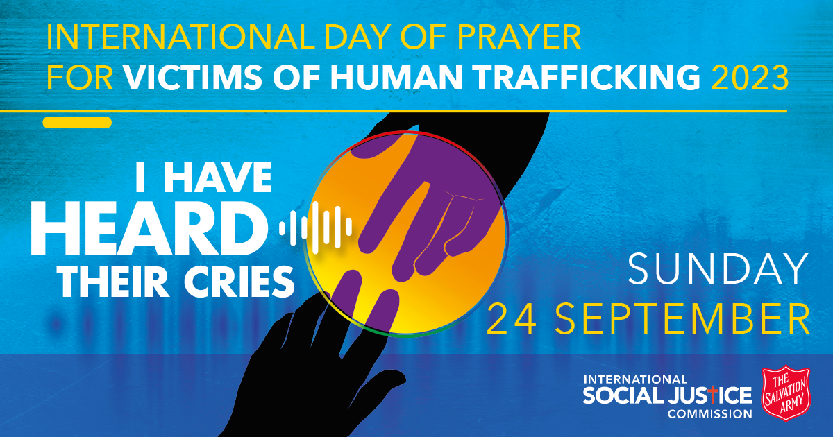 The Salvation Army’s International Day of Prayer for Victims of Human Trafficking 2023. Two hands about to connect.