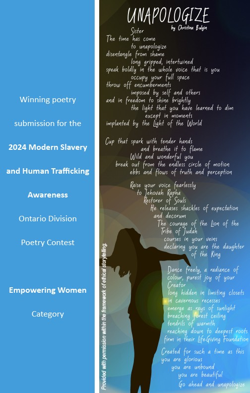 Poster of Unapologize poem PDF. Image shows a young woman with her arms stretch out looking at the sky