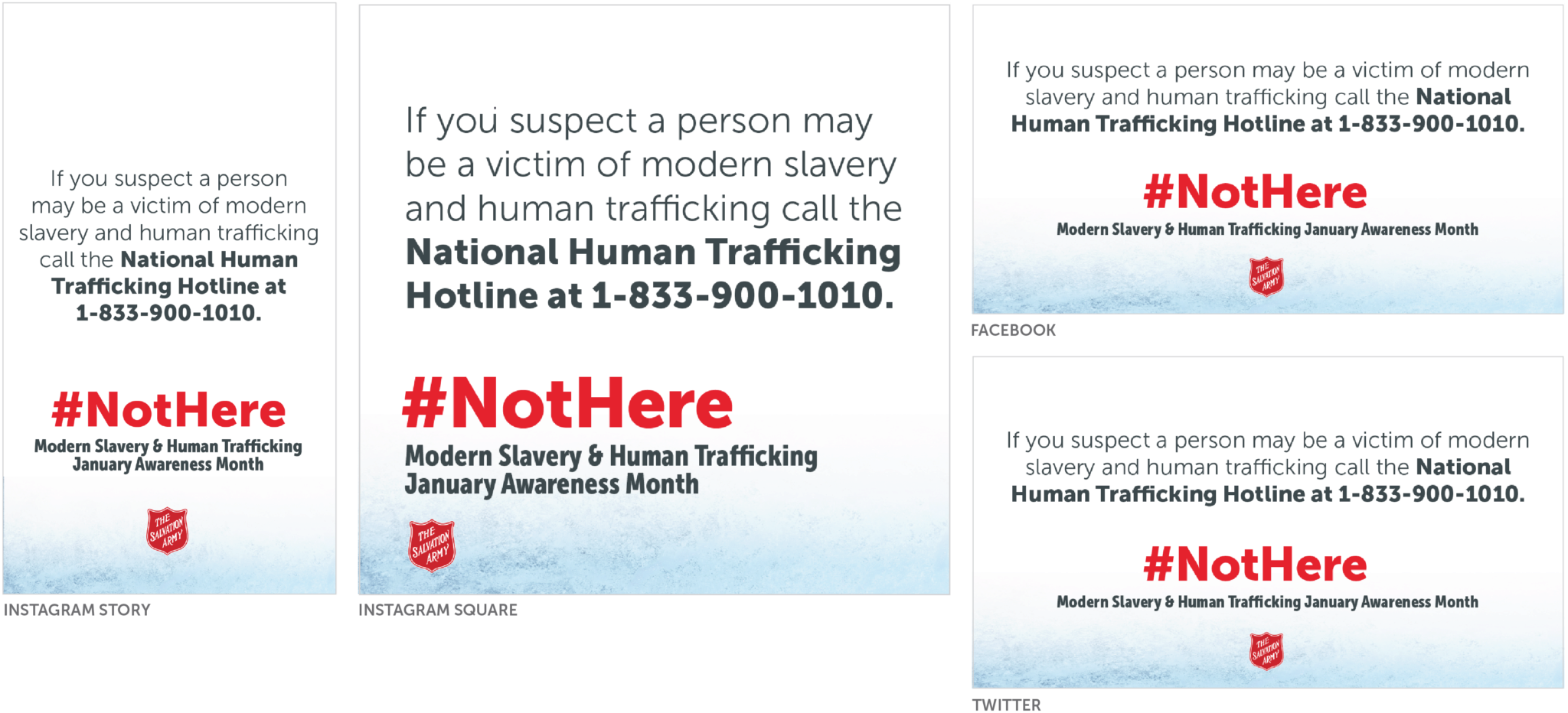 Social media asset : If you suspect a person may be a victim of modern slavery and human trafficking call the National Human Trafficking Hotline at 1-833-900-1010