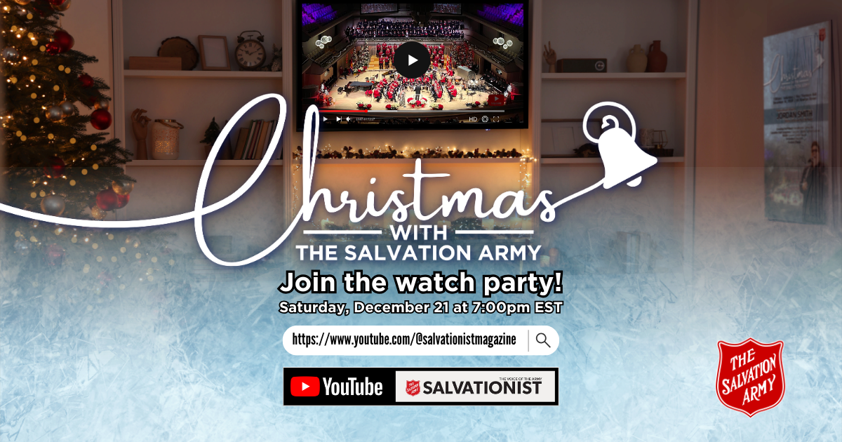 2024 Christmas with The Salvation Army watch party event banner, featuring special guest Jordan Smith.