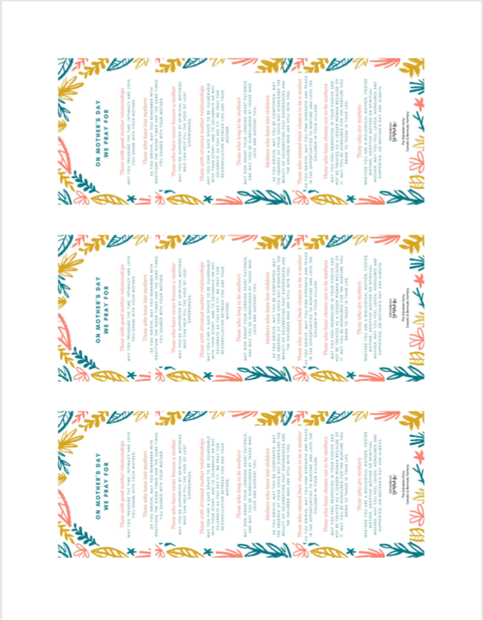 Mother's Day Prayer Bookmarks 3 Page PDF