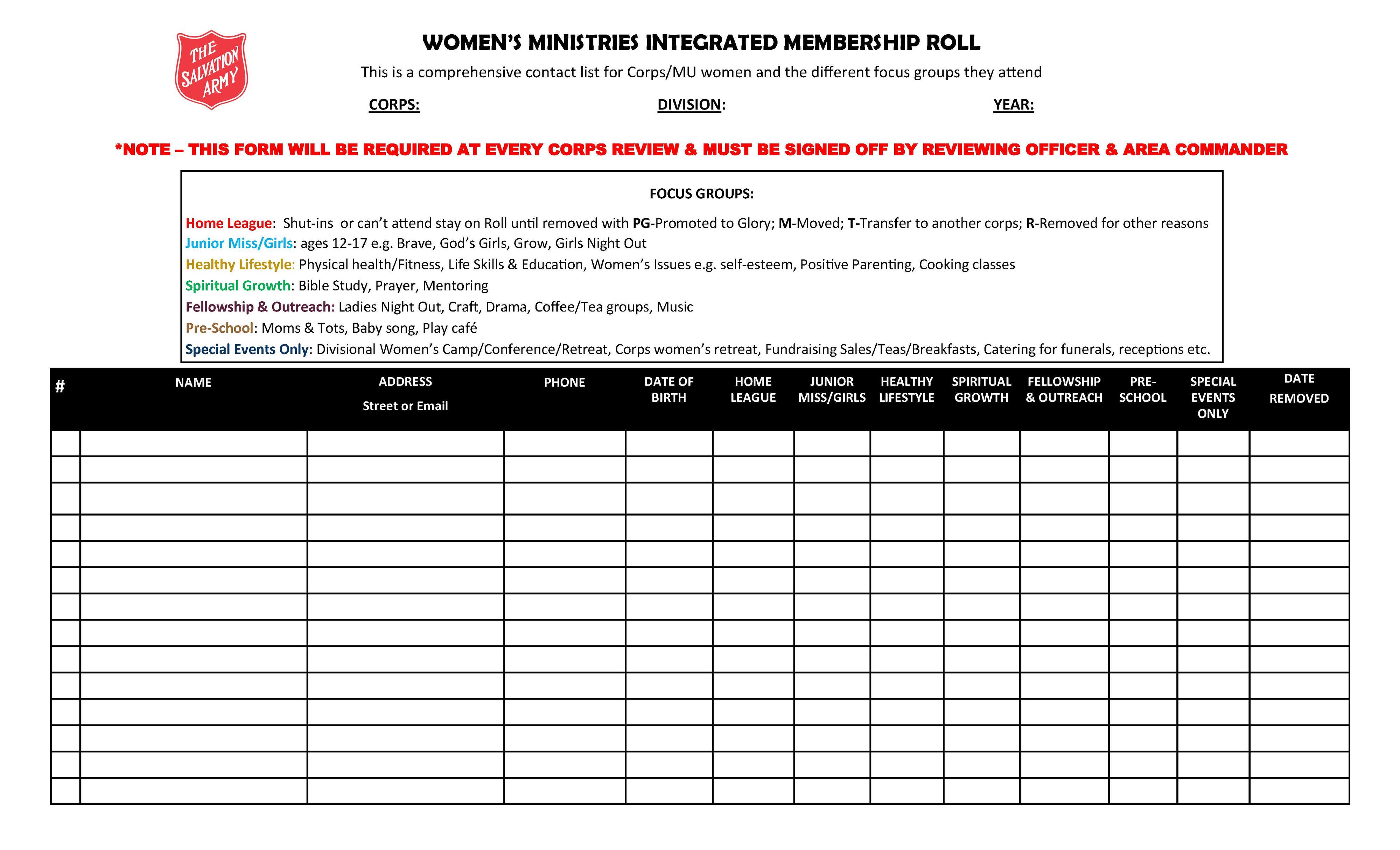 Women's Ministries Integrated Membership Form