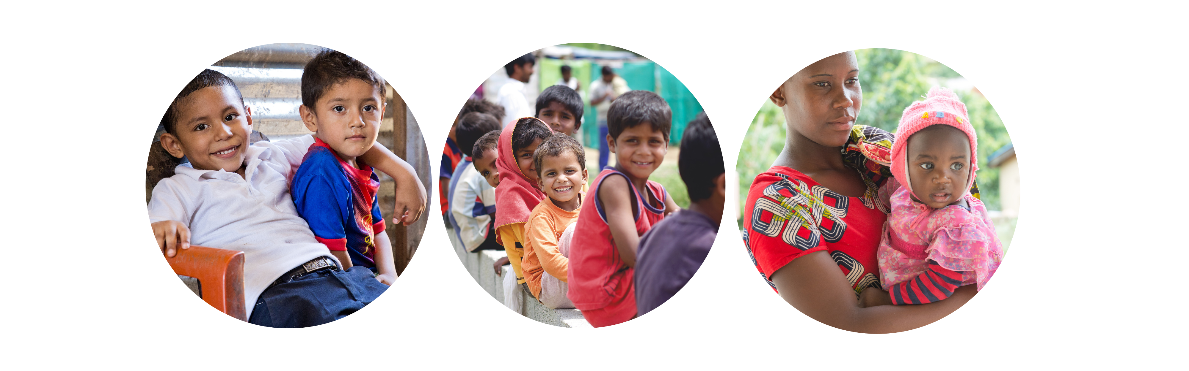 Photo collage of children, including two smiling boys from Costa Rica, group of children smiling from Pakistan, and sisters from Malawi.