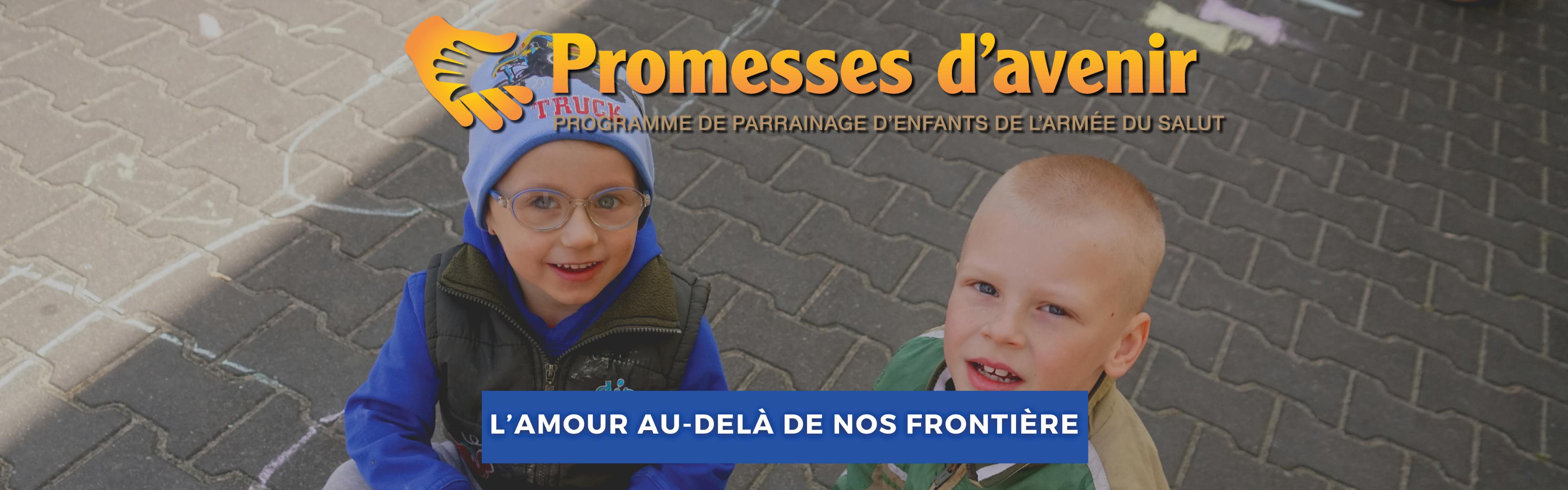promesses d'avenir un bandeau (Brighter Futures French banner with two boys smiling from Europe)